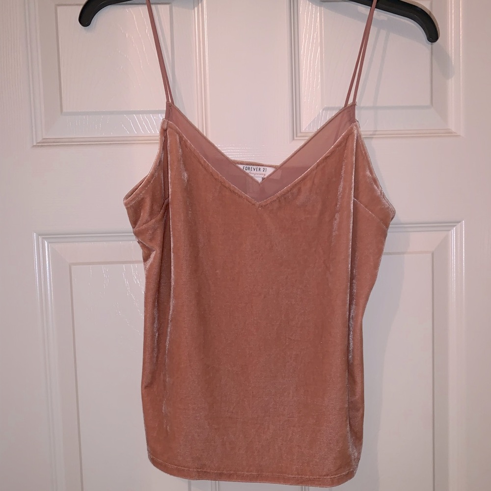 FOEVER 21 Velvet Cami In Burnt Peach Spaghetti Straps Sheer Neckline Detailing